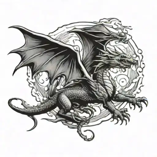 dragon flying over a moon  tattoo design idea