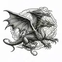 dragon flying over a moon  tattoo design idea