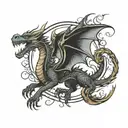 dragon flying over a moon  tattoo design idea