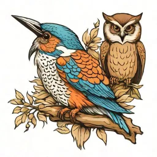kingfisher, otter and owl tattoo design idea