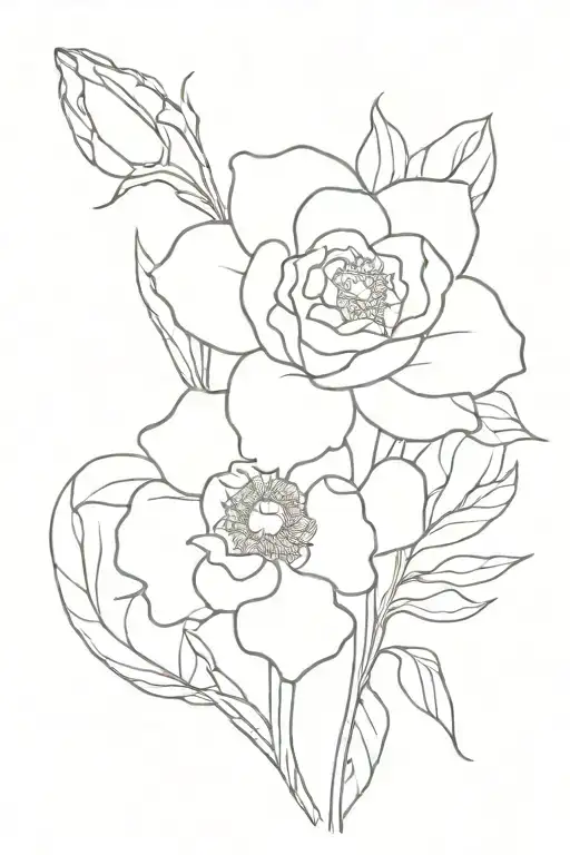 daffodil, rose, poppy, carnation, poppy, rose, aster tattoo design idea