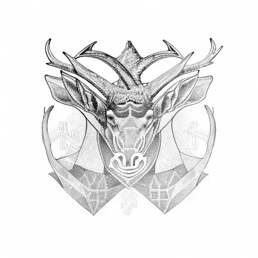 Irish elk centre chest tattoo , cybersigilism style tattoo design idea