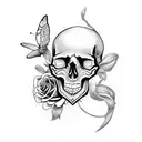 Skull skull rose butterfly's  tattoo design idea