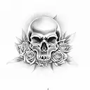 Skull skull rose butterfly's  tattoo design idea