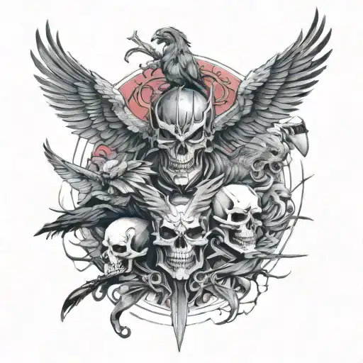 berserk, Valkyrie, skull, crow, werewolf  tattoo design idea