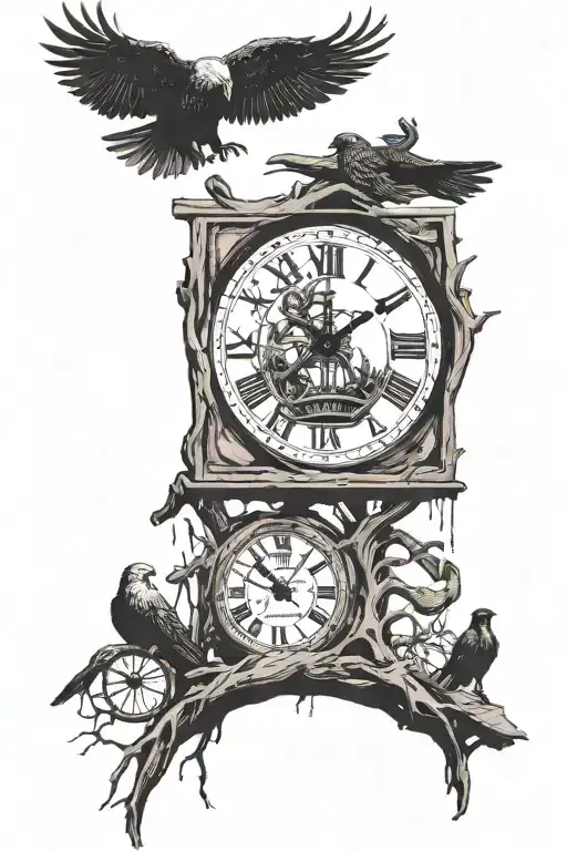 dead tree, birds flying away, eagle, nurse clock, police, fire fighting  tattoo design idea