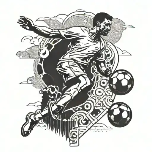  soccer player kicking a ball in front of the iconic Christ the Redeemer statue in Rio de Janeiro tattoo design idea