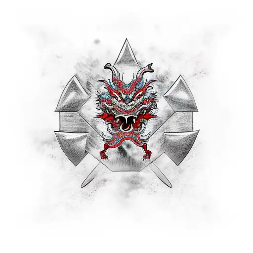 Chinese dragon in shuriken and man skull tattoo tattoo design idea