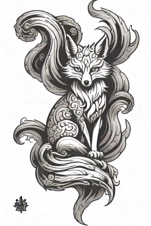 nine tail fox sitting tattoo design idea