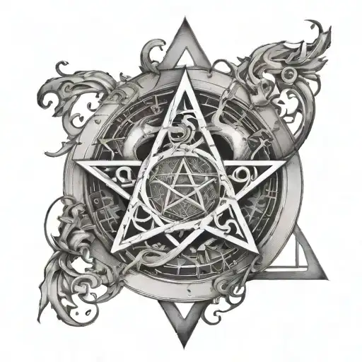 A Wiccan pentagram intertwined with elemental symbols, creating a powerful and unique tattoo design tattoo design idea