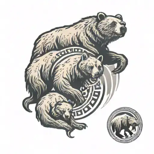 yin Yang held up by a grizzly bear with three cubs on the bear tattoo design idea