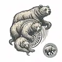 yin Yang held up by a grizzly bear with three cubs on the bear tattoo design idea