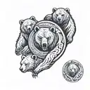 yin Yang held up by a grizzly bear with three cubs on the bear tattoo design idea