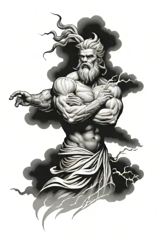 zeus creating a thunder storm tattoo design idea