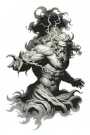 zeus creating a thunder storm tattoo design idea