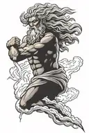 zeus on cloud with lightning bolt in hand tattoo design idea
