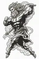 zeus on cloud with lightning bolt in hand tattoo design idea