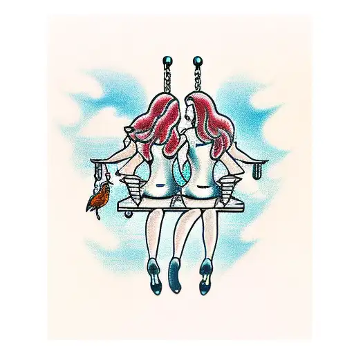 two bff girls sitting on a swinger tattoo design idea