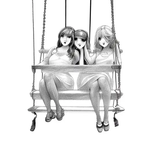 two bff girls sitting on a swinger tattoo design idea
