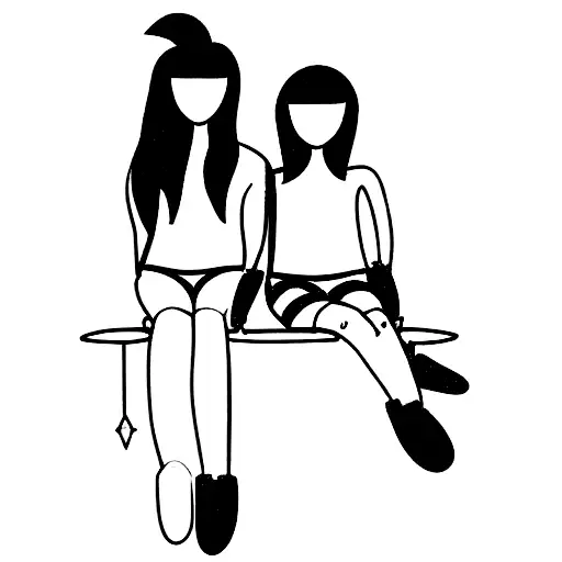 two bff girls sitting on a swinger tattoo design idea