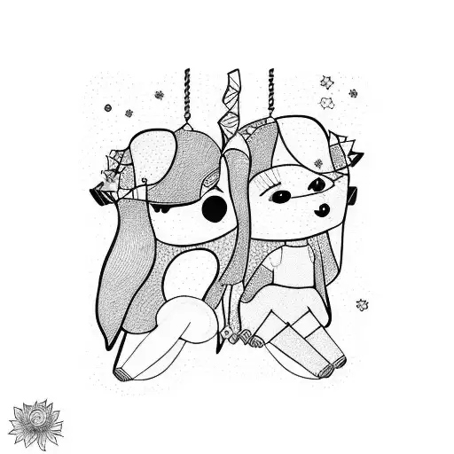 two bff girls sitting on a swinger tattoo design idea