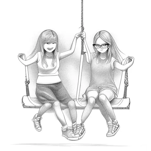 two bff girls sitting on a swinger tattoo design idea