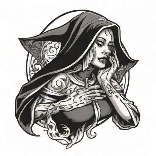 crying nun, sexy girl sitting tattoo design idea