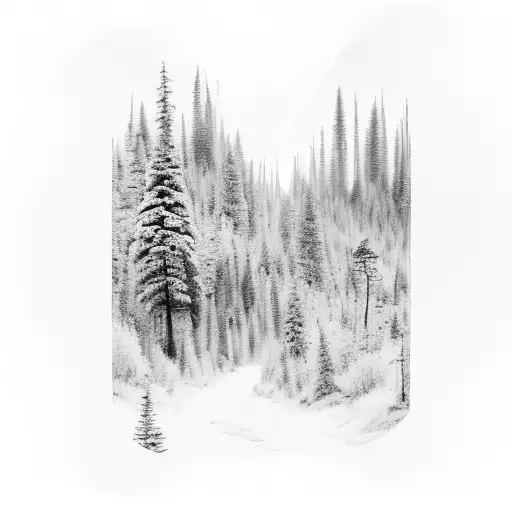 A forest landscape with hiking trails shaped like guitar strings tattoo design idea