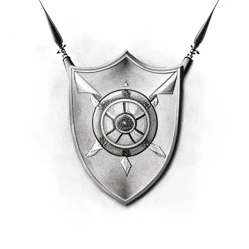 Shield bracing with arrows stuck in it  tattoo design idea
