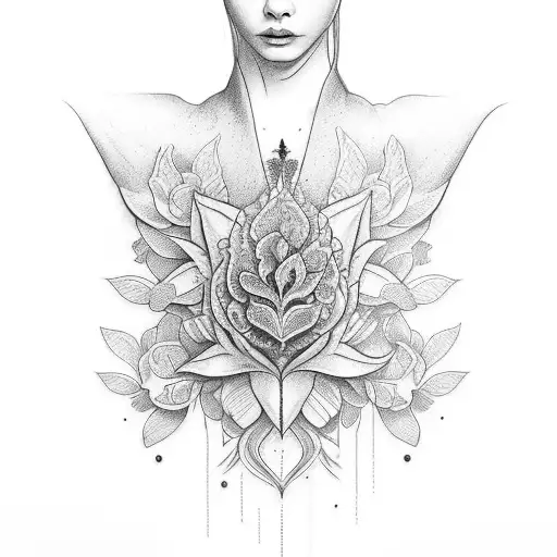 ave fenix mirando hacia arriba con liliums alrededor tattoo design idea