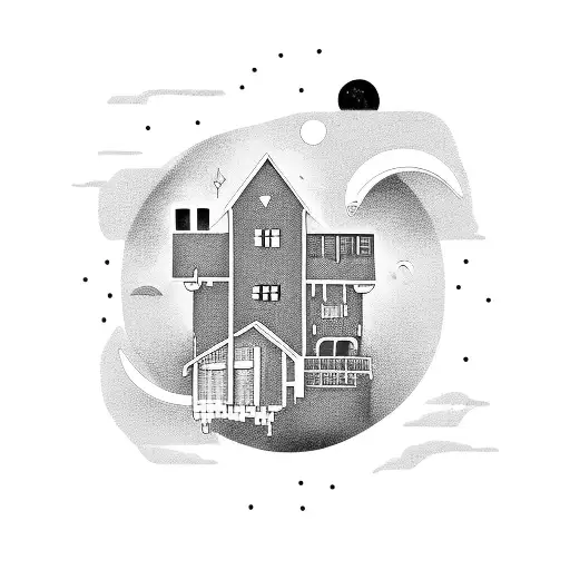 city sign with house above with the text “Shoot for the moon. Even if you miss, you'll land among the stars." tattoo design idea