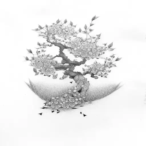 japanese peach tree falling petals tattoo design idea