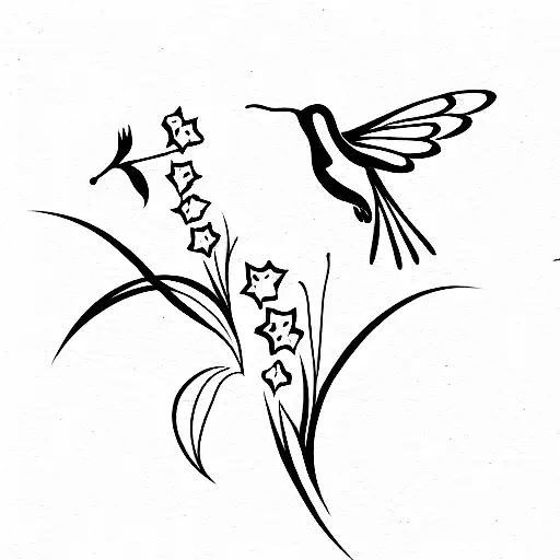 Lilly of the valley flower and two humming birds tattoo design idea