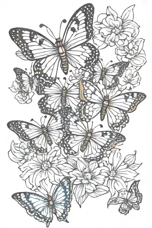 butterflies flowers happy tattoo design idea