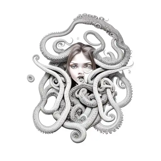 girl and tentacle tattoo design idea