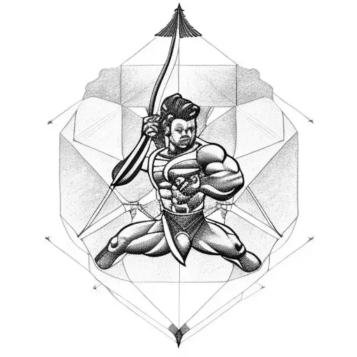 A black-grey tattoo of Atlas holding a bow and arrow tattoo design idea