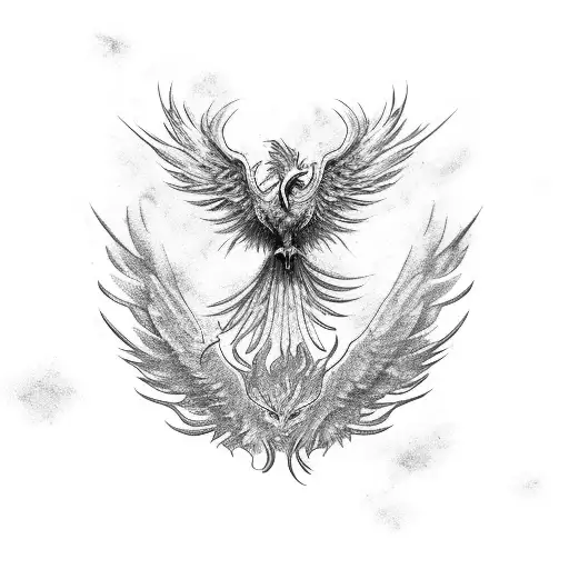 A phoenix rising from the ashes with archery arrows as its feathers tattoo design idea