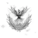 A phoenix rising from the ashes with archery arrows as its feathers tattoo design idea