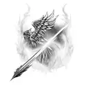 A phoenix rising from the ashes with archery arrows as its feathers tattoo design idea