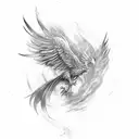 A phoenix rising from the ashes with archery arrows as its feathers tattoo design idea