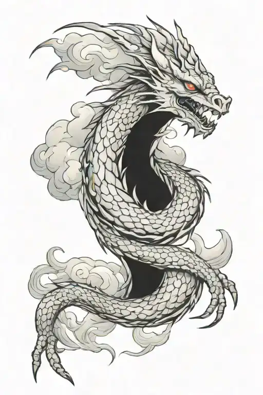 a dragon wrapping around my forearm with smoke or clouds in the background  tattoo design idea