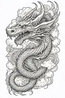 a dragon wrapping around my forearm with smoke or clouds in the background  tattoo design idea
