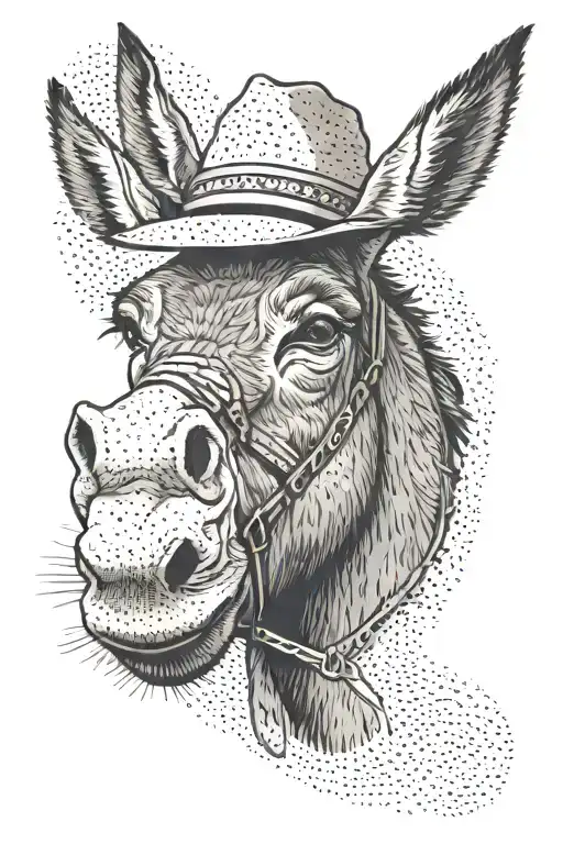 A donkey wearing a stylish summer hat while engaging in a game of padel tattoo design idea