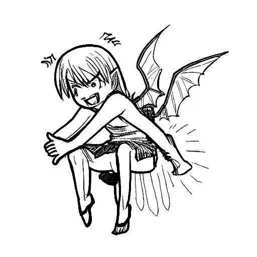 demon holding on to angels leg who is trying to fly away who is struggling looking down at the demon tattoo design idea