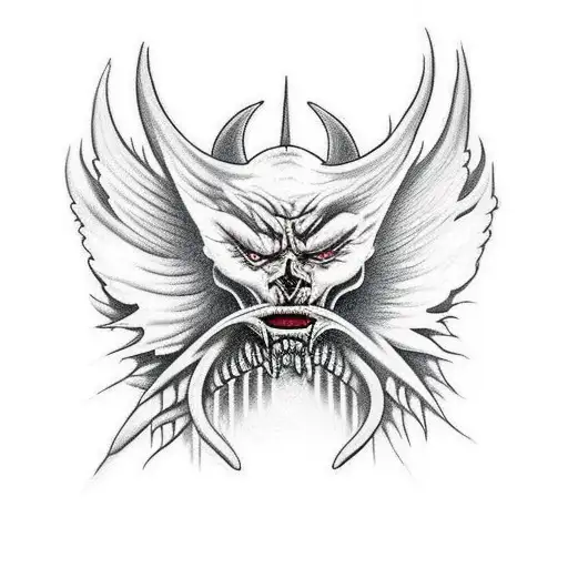 demon holding on to angels leg who is trying to fly away who is struggling looking down at the demon tattoo design idea