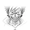 A portrait of Monkey D. Luffy from One Piece tattoo design idea