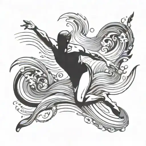 A minimalist tattoo of a swimmer gracefully diving into the sea, incorporating elements of the client's passion for swimming and the ocean tattoo design idea