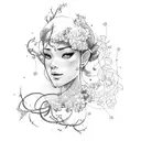 An elegant archer surrounded by a constellation of flowers and vines tattoo design idea