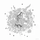 An elegant archer surrounded by a constellation of flowers and vines tattoo design idea