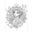 An elegant archer surrounded by a constellation of flowers and vines tattoo design idea